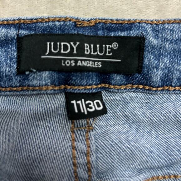 Judy Blue Size 11/30 Denim Skinny Jeans Blue Distressed Ripped Raw Hem Slim Mid - Picture 2 of 5